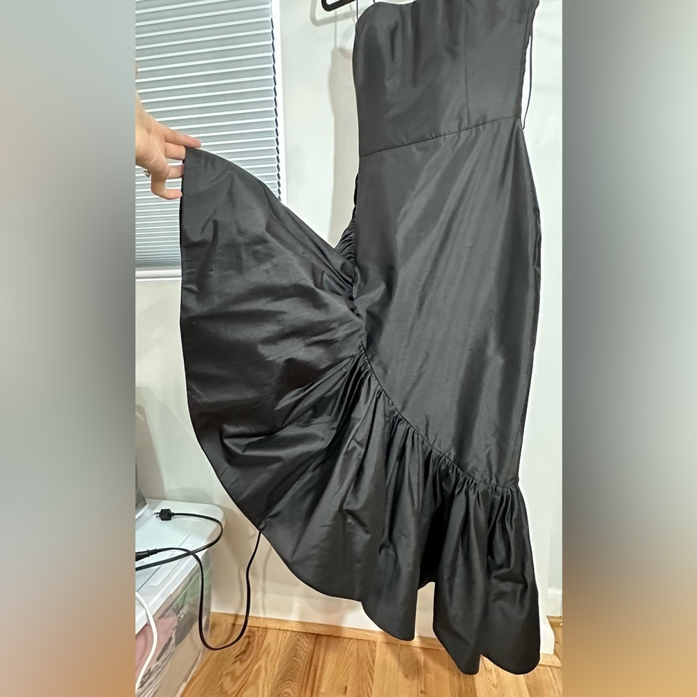 NWT Rasario Ruffled Asymmetric Silk Shantung Midi Dress Black IT 36 (US 0) - Picture 10 of 15